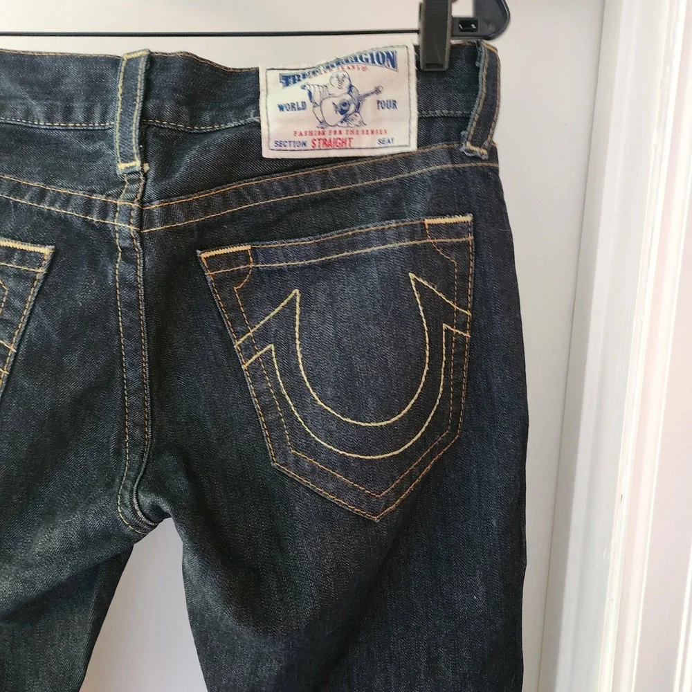 True Religion World Tour Straight Leg Indigo Denim Jeans Mens 35